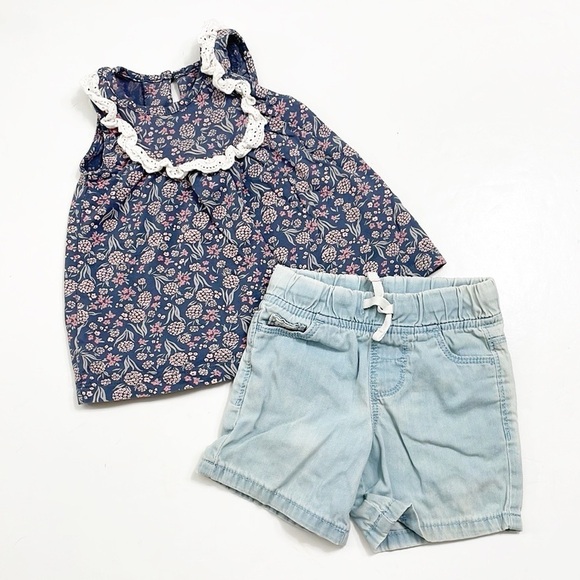 Carter’s baby girls floral print top + shorts outfit - Picture 1 of 3